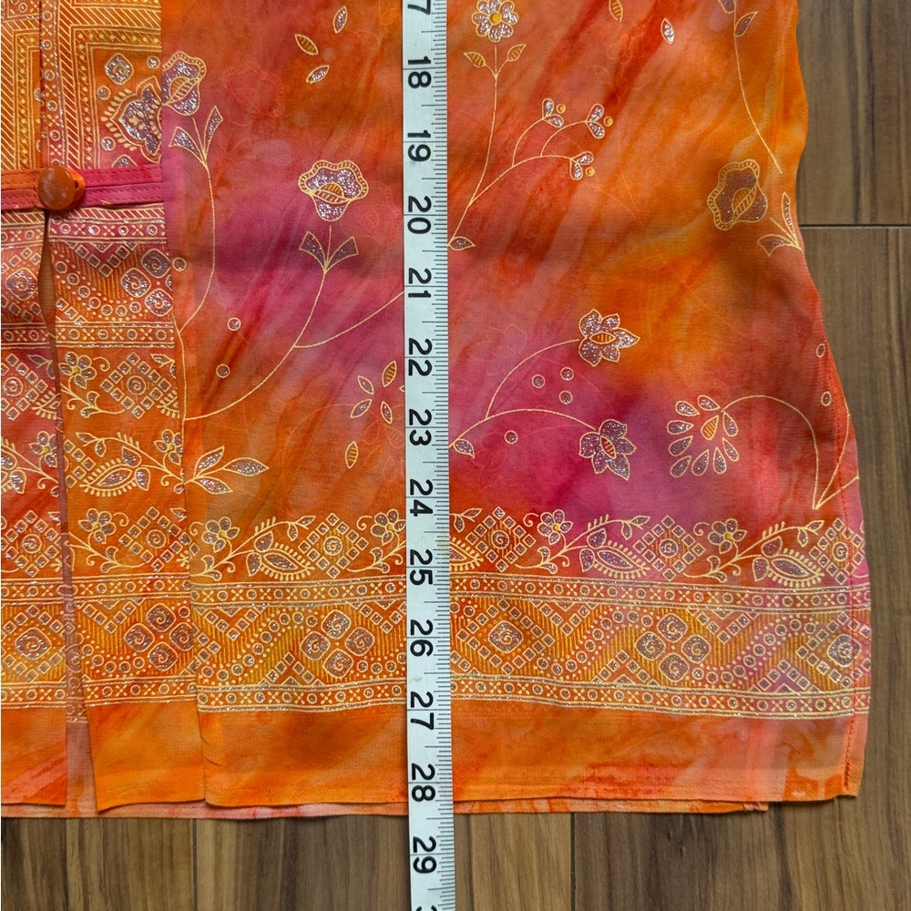 Vibrant Orange and Pink Floral print mandarin collar - Picture 9 of 10